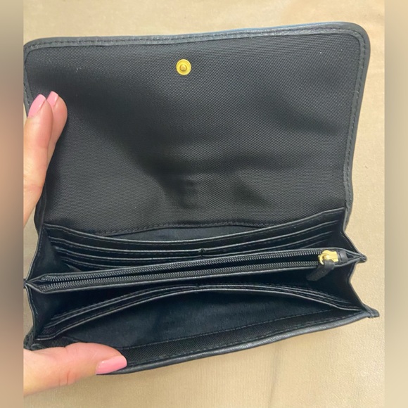 NWOT, Talbots Classic Black Canvas Wallet with Leather Trim & Gold Buckle - Picture 14 of 15